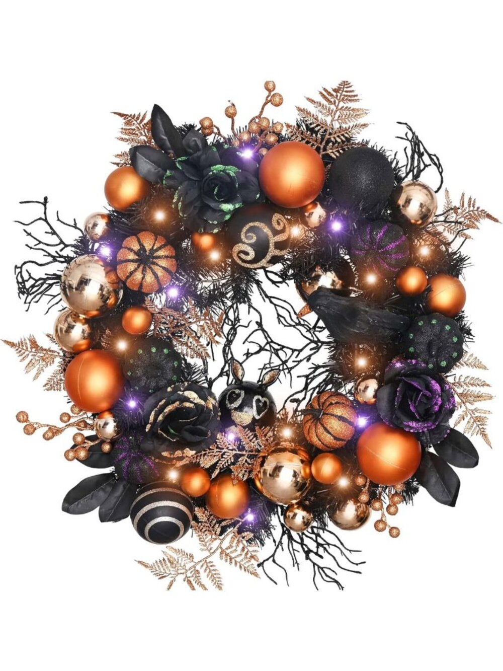 24" Halloween Wreath with Lights | Spooky Front Door Decor for Parties